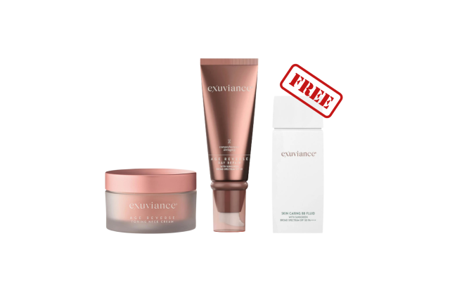 Exuviance Age Reverse Day Repair SPF 30 + Exuviance Age Reverse Neck Toning Cream + Free Exuviance BB Skin Caring Fluid SPF 50+ احصل على واقي شمس مجانا من إكزوفينس